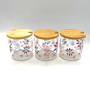 Temptations Fireworks Fetti Set of 3 Glass Condiment Containers with Bamboo Lids